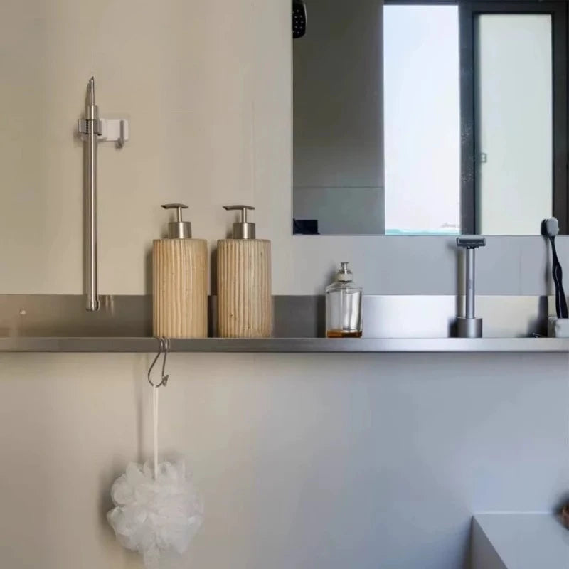 Bathroom Minimalist Stainless Steel Shelf Sanitary Products Teeth Cup Storage Rack Wash Table Wall Hanging Metal Laminate