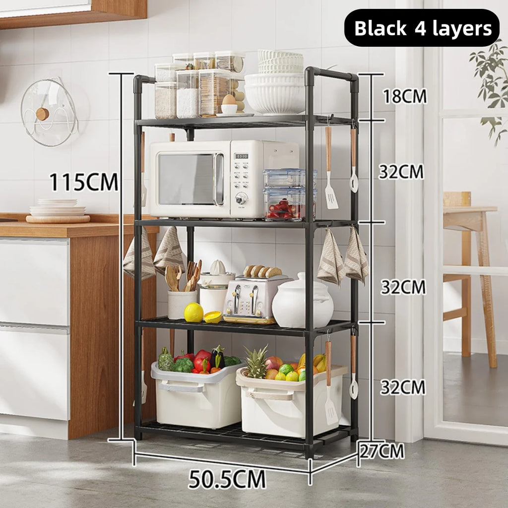 Kitchen storage rack - a multi-level, multi-functional home storage and organizing stand for floors