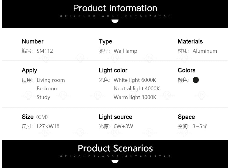 Bedroom bedside wall lamp with switch and spotlight, simple and modern Nordic creative personality, adjustable LED pendant light