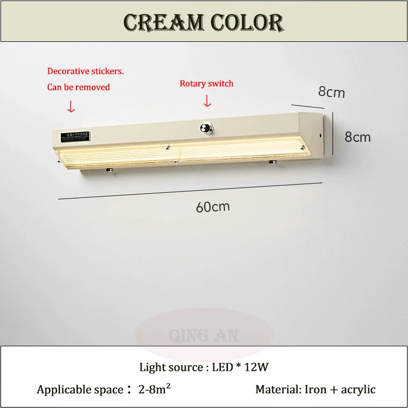 Bedroom Bedside Wall Lamps Children's Room Long Strip Lamp Retro Industrial Style Home Decor Living Room Mirror Front Wall Light