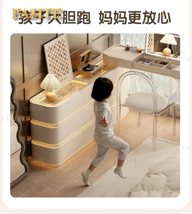 Bedroom integrated very narrow flip retractable storage cream wind French bedside cabinet