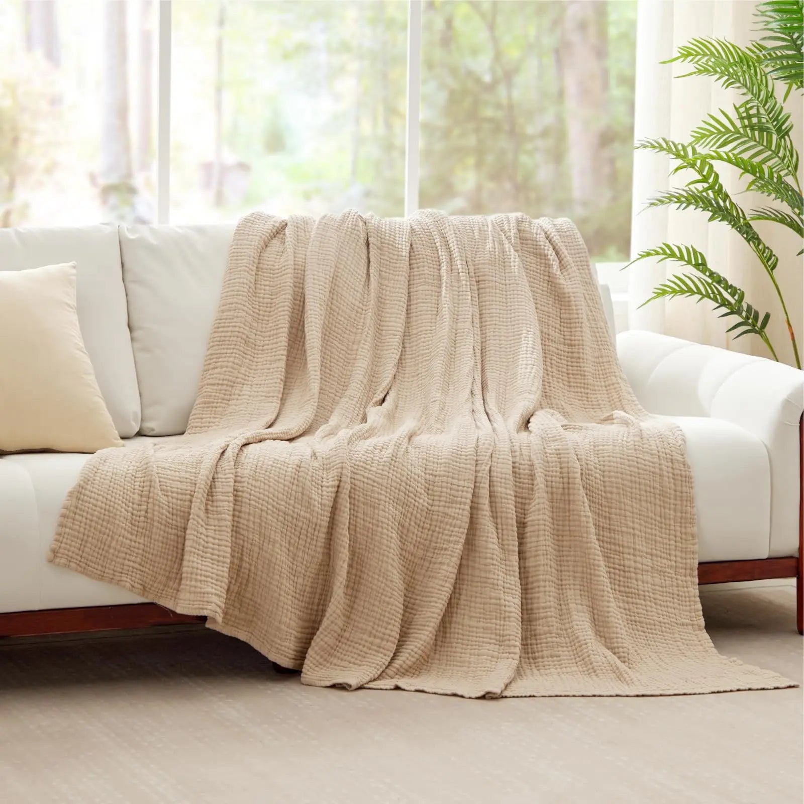 100% Cotton Blanket for Bed Soft Muslin Bed Blankets, Lightweight Breathable Bedspread Coverlet All Season Gauze Throw Blanket