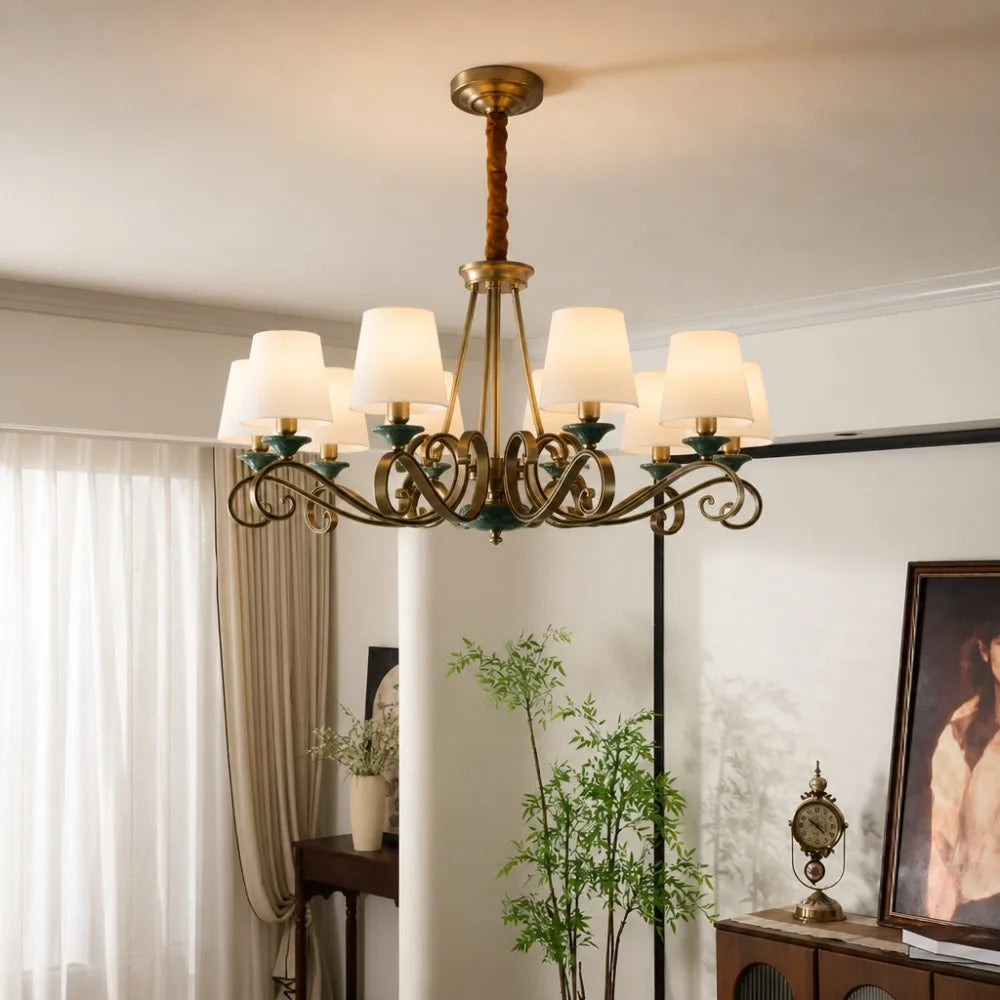 American Simple Country Living Room Bedroom Lighting Simple Pastoral Villa Hall Dining Room Light Marble All Copper Chandelier