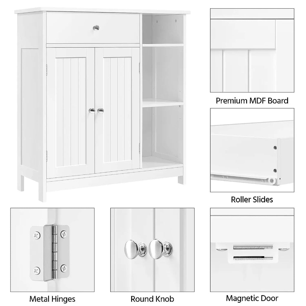 Bathroom Storage Cabinet with Drawer and 2 Beadboard Doors, White | Freestanding Floor Cabinet for Towels and, Customized