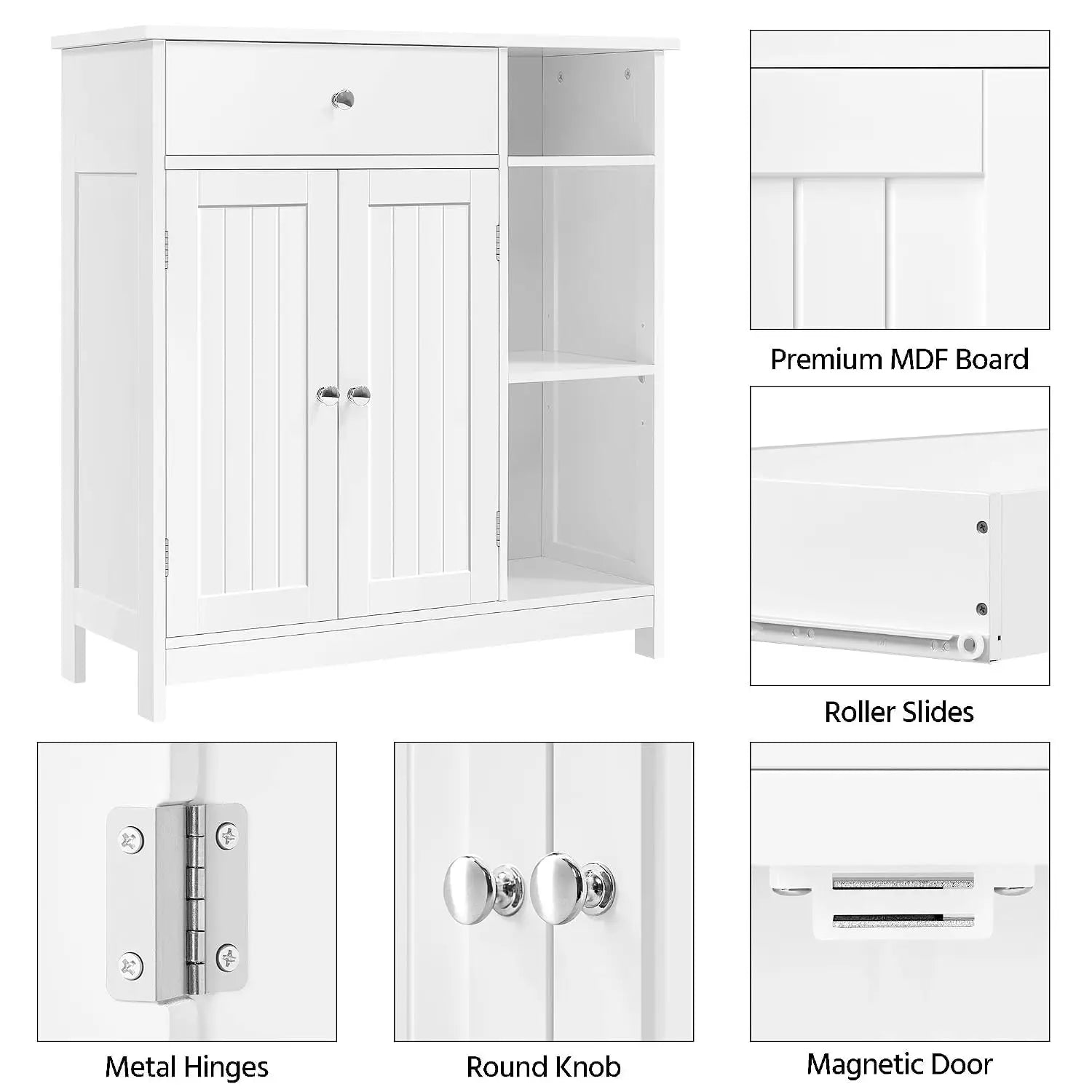 Bathroom Storage Cabinet with Drawer and 2 Beadboard Doors, White | Freestanding Floor Cabinet for Towels and, Customized