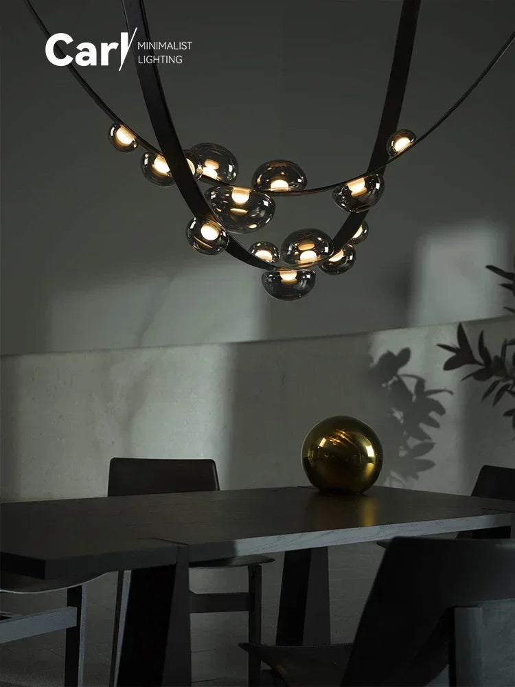 Modern Minimalist Living Room Belt Ceiling Chandelier Creative Villa Restaurant Bar Designer Leather Home Decorative Lights