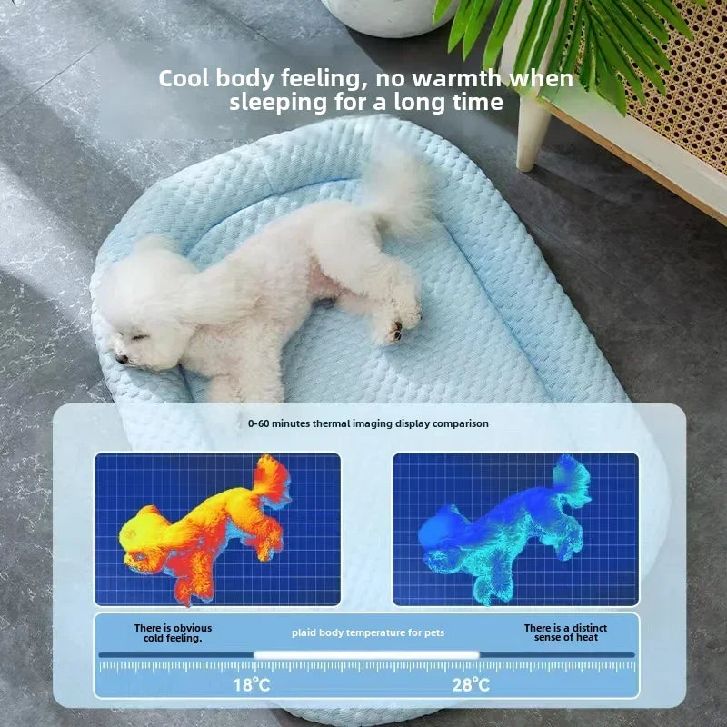 Dog Cooling Bed Mat Big Eyed Monster Cartoon Breathable Soft Ice Silk Sleeping Pad for Cat Moistureproof Cushion Matress Nonslip