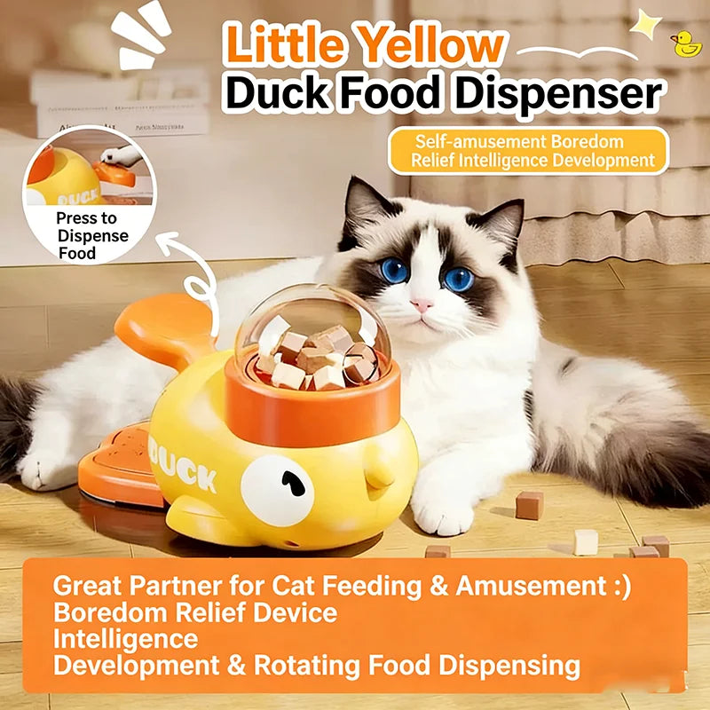 Little Yellow Duck Treat Dispenser Cat Dog Toy Self Play Boredom Relief Interactive Launcher IQ Training Slow Feeder Puzzle Toys
