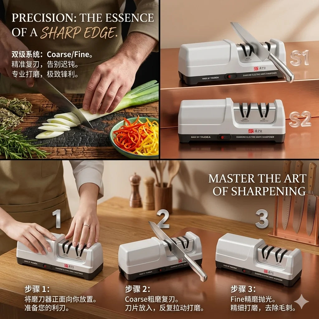 Kitchen Electric Knife Sharpener, 100% Diamond Abrasive, 20° Precision Sharpening, Quickly Restores Blade Sharpness