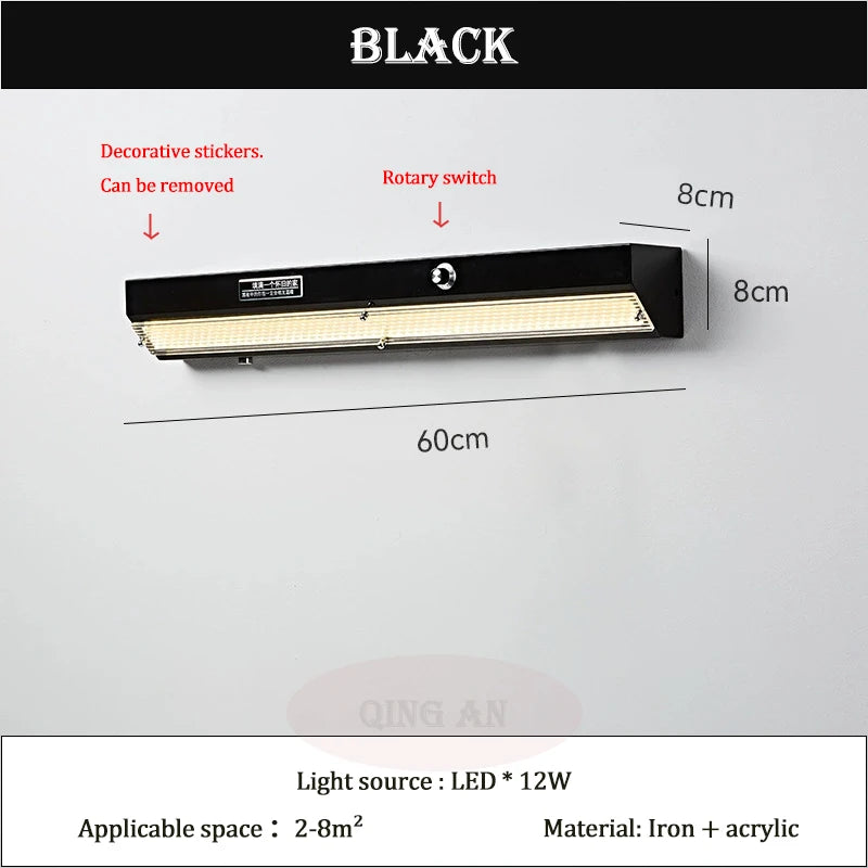 Bedroom Bedside Wall Lamps Children's Room Long Strip Lamp Retro Industrial Style Home Decor Living Room Mirror Front Wall Light