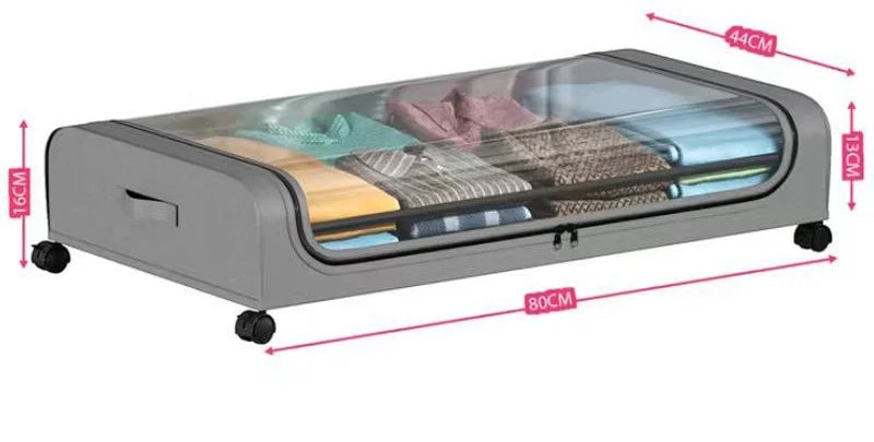 Bed Bottom Storage Box with Wheels Underbed Dust-Proof Organizer for Clothes Shoes Home Bedroom Simple Design Rolling Drawer