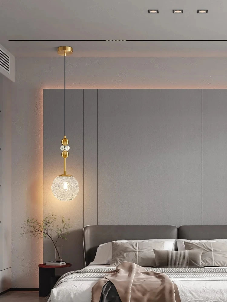 American Modern Retro Dining Room Bedroom Long Line Chandelier Water Ripple Glass Lampshade Lighting E27 Warm Decorative Lamp