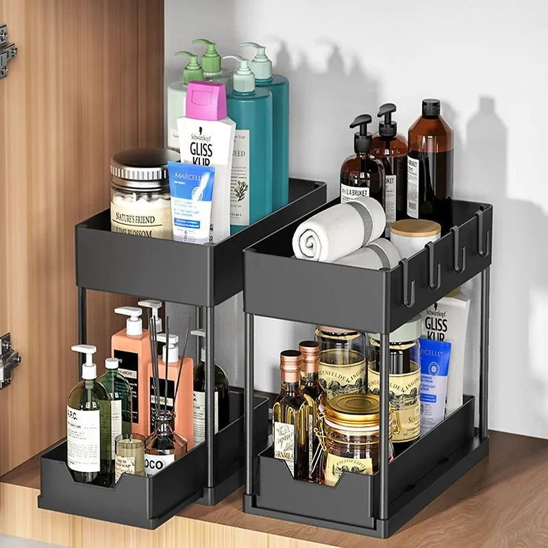 Kitchen countertop seasoning storage rack, double-layer pull-out removable storage rack under the sink