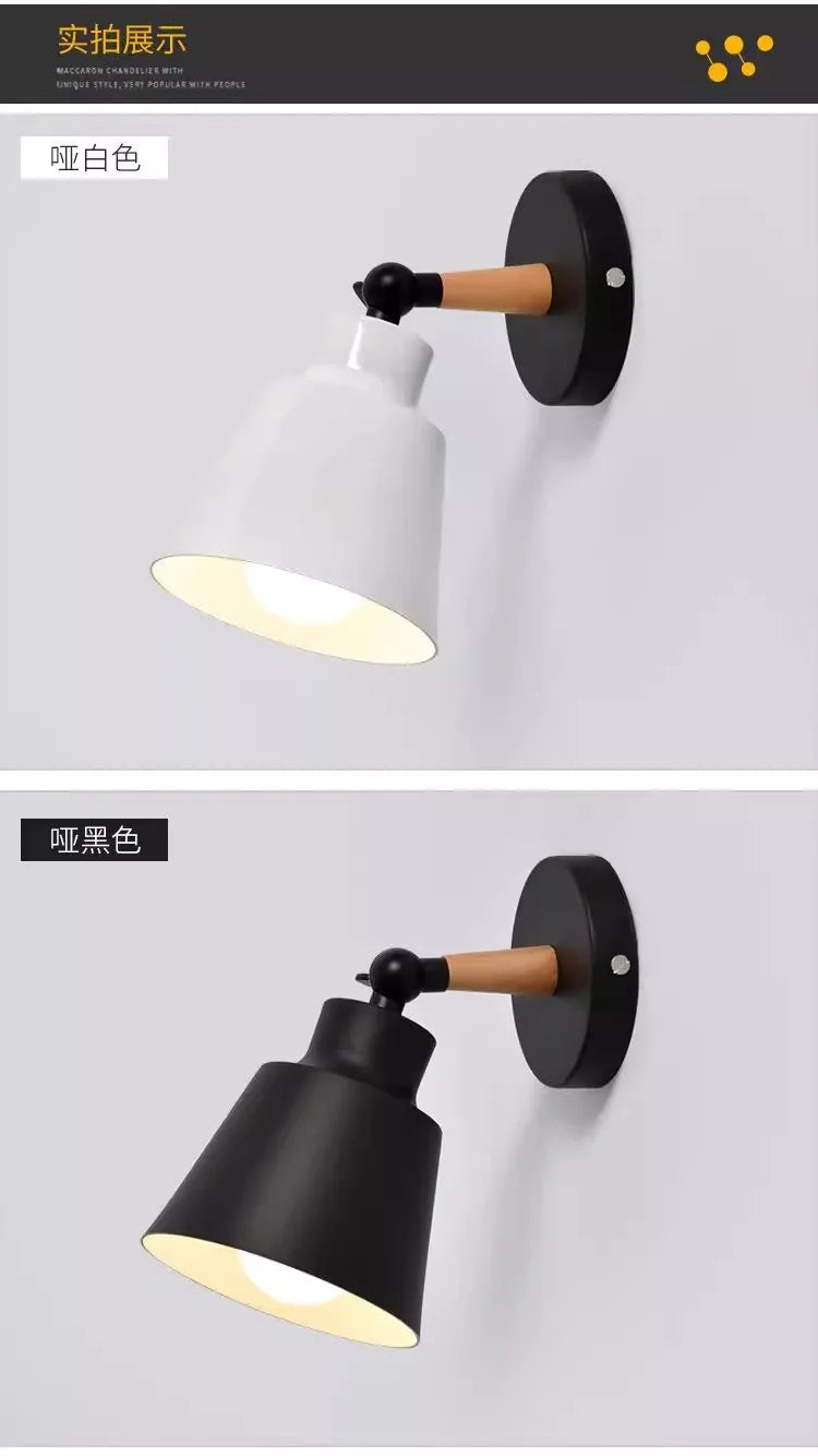 Nordic solid wood bedroom wall lamp modern minimalist Macaron LED wall lamp creative living room corridor bedside wall lamp