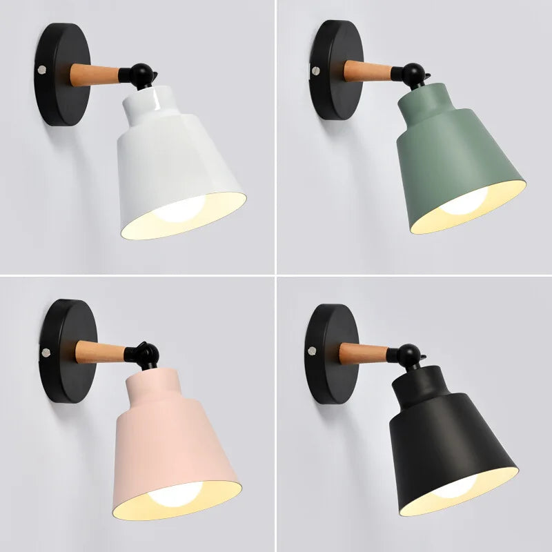 Nordic solid wood bedroom wall lamp modern minimalist Macaron LED wall lamp creative living room corridor bedside wall lamp