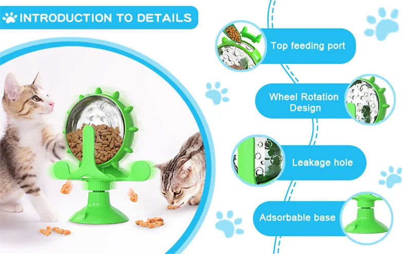 Cat Dog Treat Dispenser Toy - Cat Interactive Feeder Pet Food Toys Feeder 360° Degree Rotating Food Leakage Device Rotate