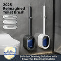 Bathroom Cleaning Kit with Disposable Toilet Brush Wall Mounted No Drill Installation and Built in Cleaning Solution