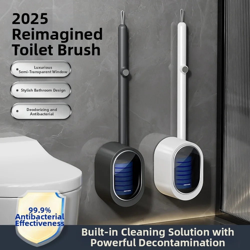 Bathroom Cleaning Kit with Disposable Toilet Brush Wall Mounted No Drill Installation and Built in Cleaning Solution