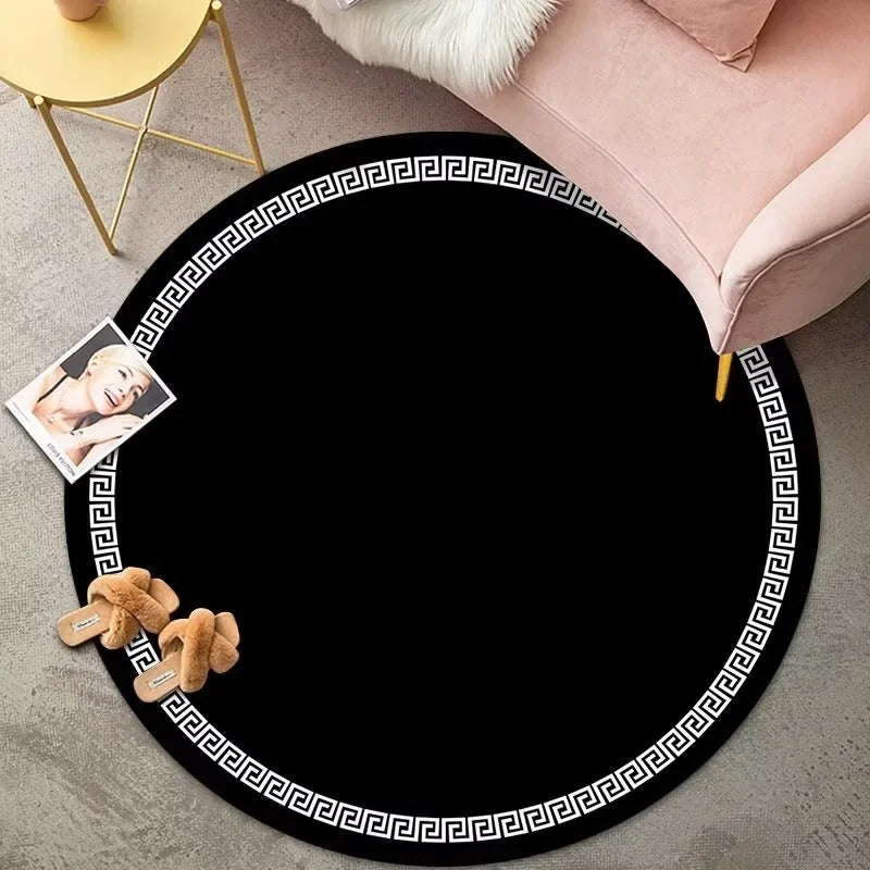 Luxury Classical Round Living Room Rug Simple Black White Bedroom Carpet Toilet Washroom Decoration Rugs Comfortable Floor Mats