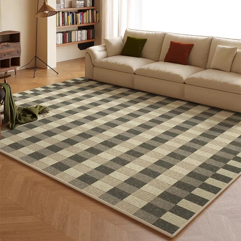 Living Room Carpet Waterproof Non-slip Stain-resistant Floor Mat Minimalist Checkered Pattern Rug Large Area Home Decor Mats