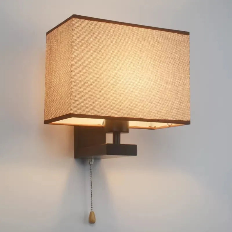 Bedroom Wall Lamp Fabric New Chinese Bedside Lamp Modern Simple Corridor Hotel Room With Cable Switch Light European Wall Sconce