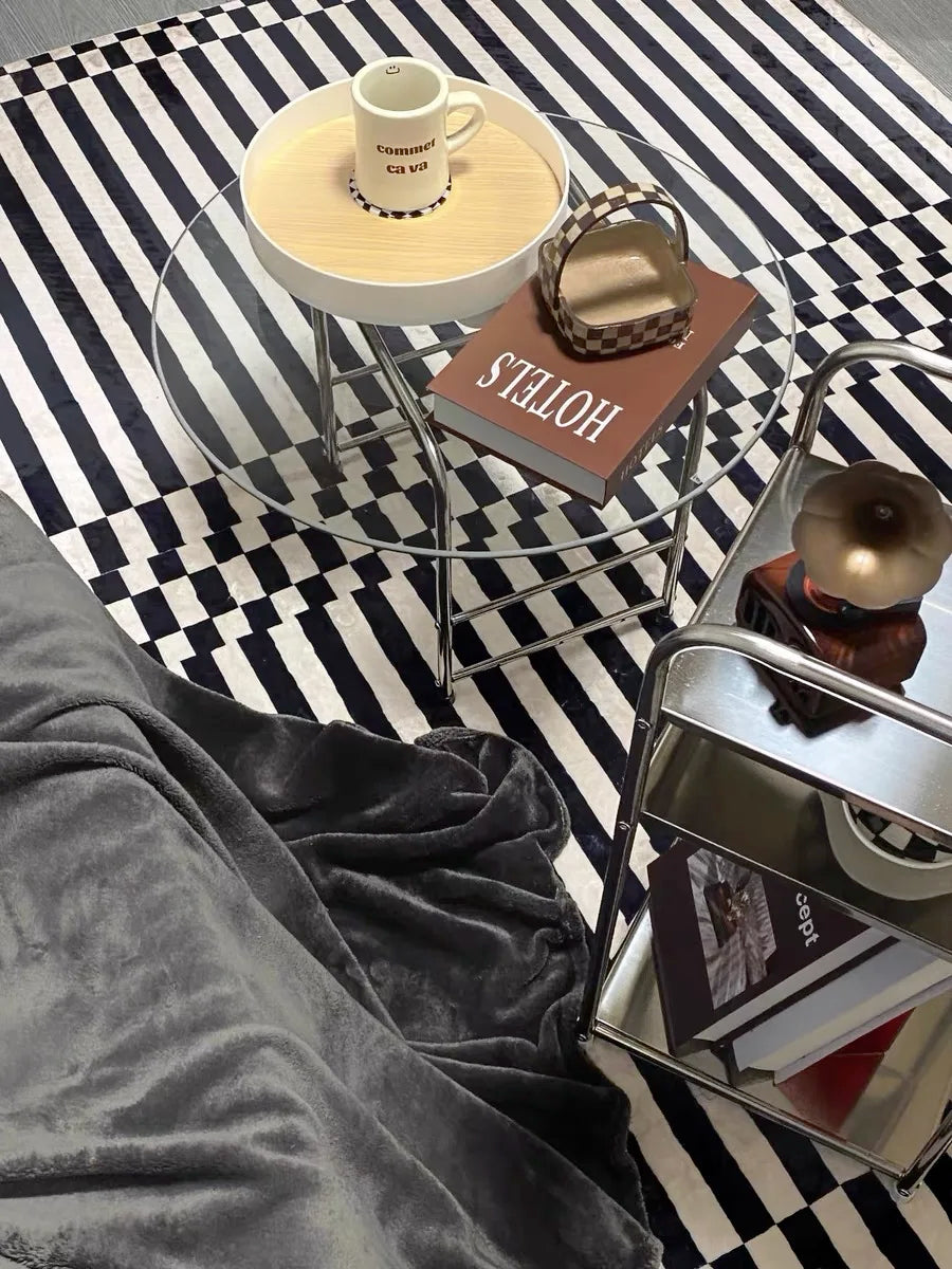 Fashion Style Carpet for Living Room Geometric Striped Decor Home Large Area Sofa Black White Rugs Bedroom Plush Non-slip Mat