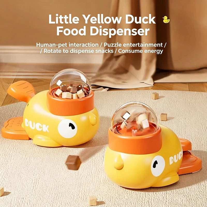 Little Yellow Duck Treat Dispenser Cat Dog Toy Self Play Boredom Relief Interactive Launcher IQ Training Slow Feeder Puzzle Toys