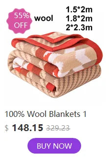 100% Wool Blankets 1.5*2/1.8*2/2*2.3m Fleece Blanket Sleeping Warm Comforter Blankets For Winter Adult Children Bedding Camping
