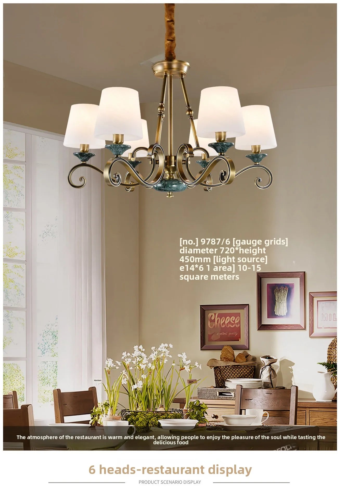 American Simple Country Living Room Bedroom Lighting Simple Pastoral Villa Hall Dining Room Light Marble All Copper Chandelier