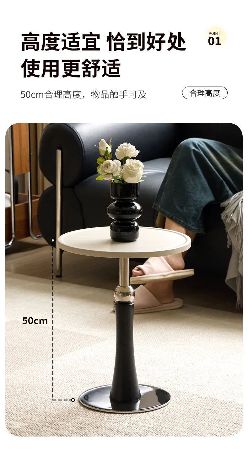 Living Room Sofa Solid Wood Edge Few Designer Light Side Table Luxury Stainless Steel Base Simple Round Small Coffee End Tables