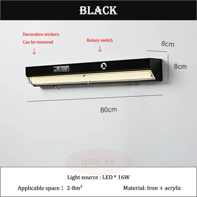 Bedroom Bedside Wall Lamps Children's Room Long Strip Lamp Retro Industrial Style Home Decor Living Room Mirror Front Wall Light