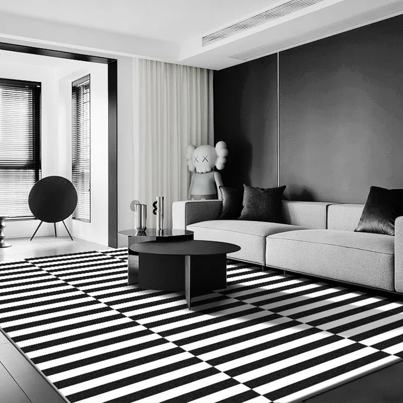 Fashion Style Carpet for Living Room Geometric Striped Decor Home Large Area Sofa Black White Rugs Bedroom Plush Non-slip Mat