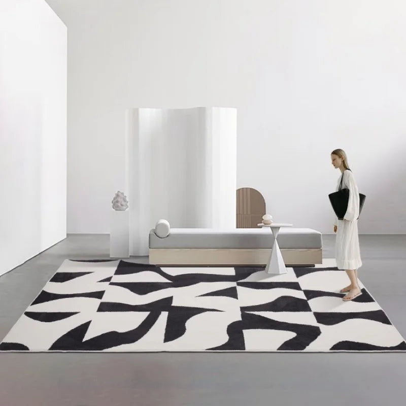 Fashion Style Carpet for Living Room Geometric Striped Decor Home Large Area Sofa Black White Rugs Bedroom Plush Non-slip Mat