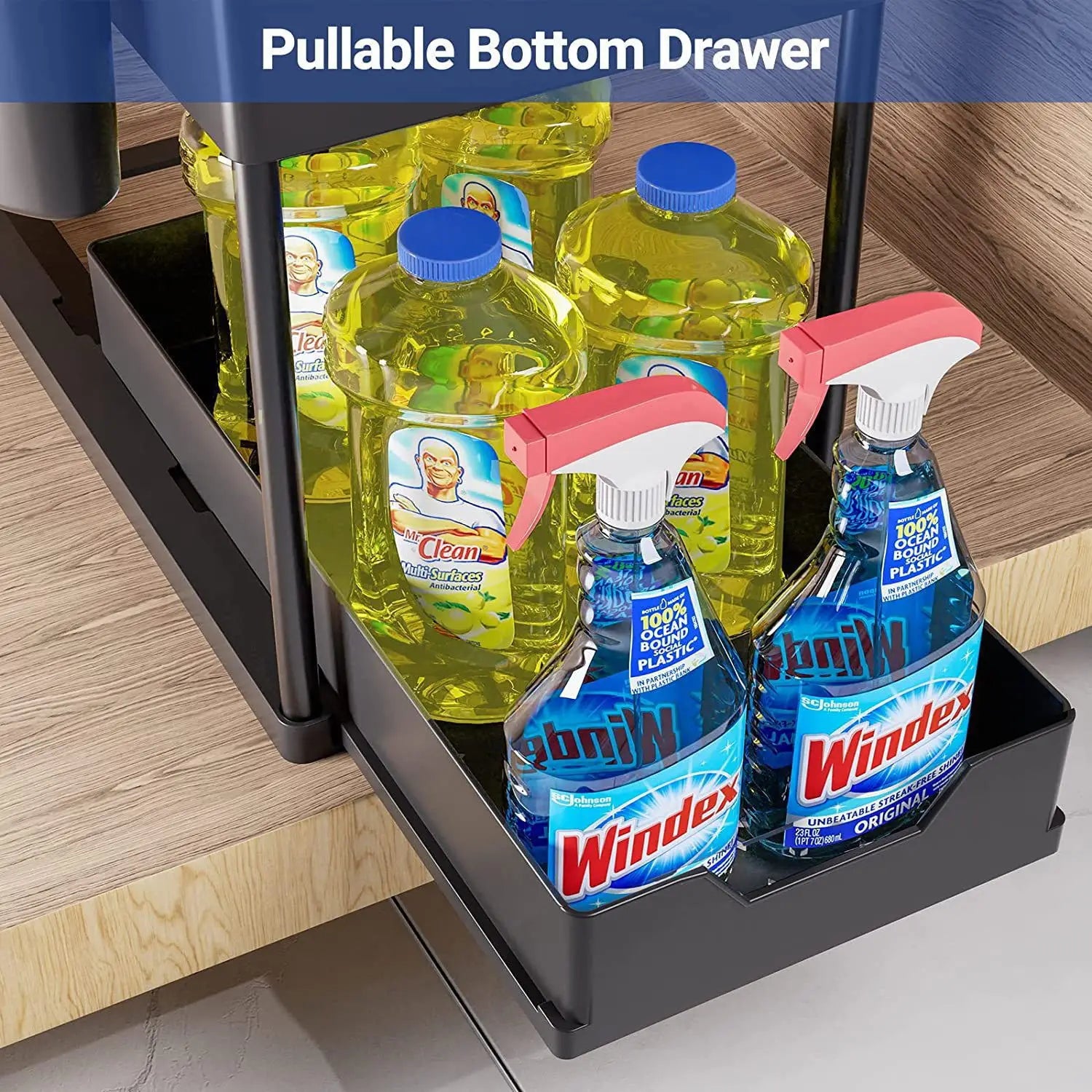 Kitchen countertop seasoning storage rack, double-layer pull-out removable storage rack under the sink