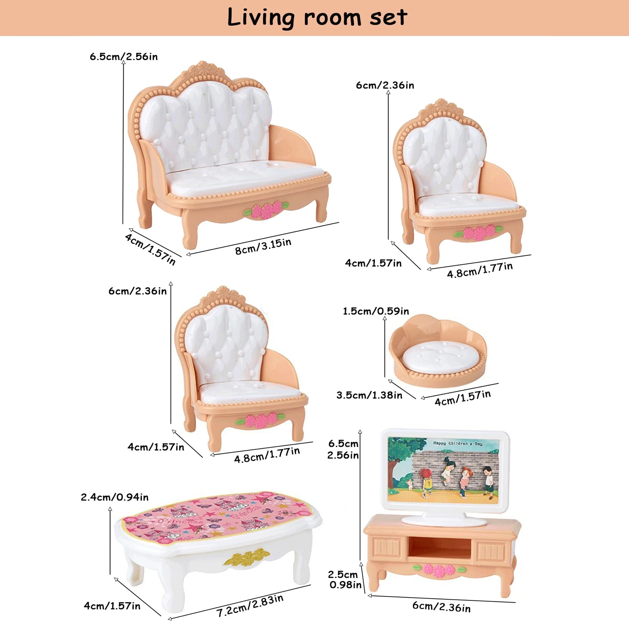 Dollhouse Furniture Set Accessories Doll House Mini Furniture Pretend Play Bedroom Living Room Bathroom Kitchen Kids Birthday