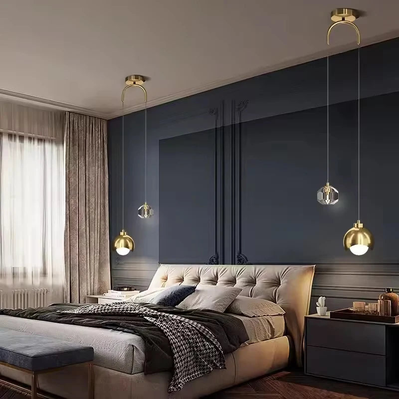 Bedroom Bedside Hanging Pendant Lamp Glass Ball LED Chandelier Lighting Ceiling Modern Interior Home Decor Lights Dining Kitchen