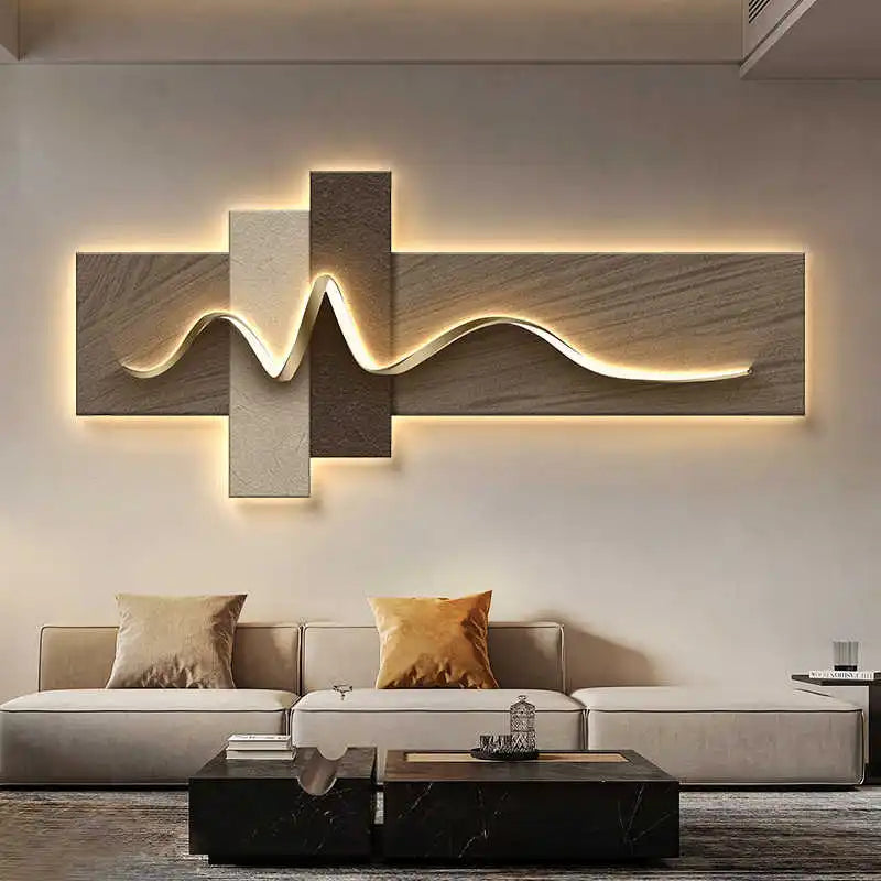 Living room decoration painting LED ambient wall light painting modern luxury sofa background wall, minimalist hanging painting