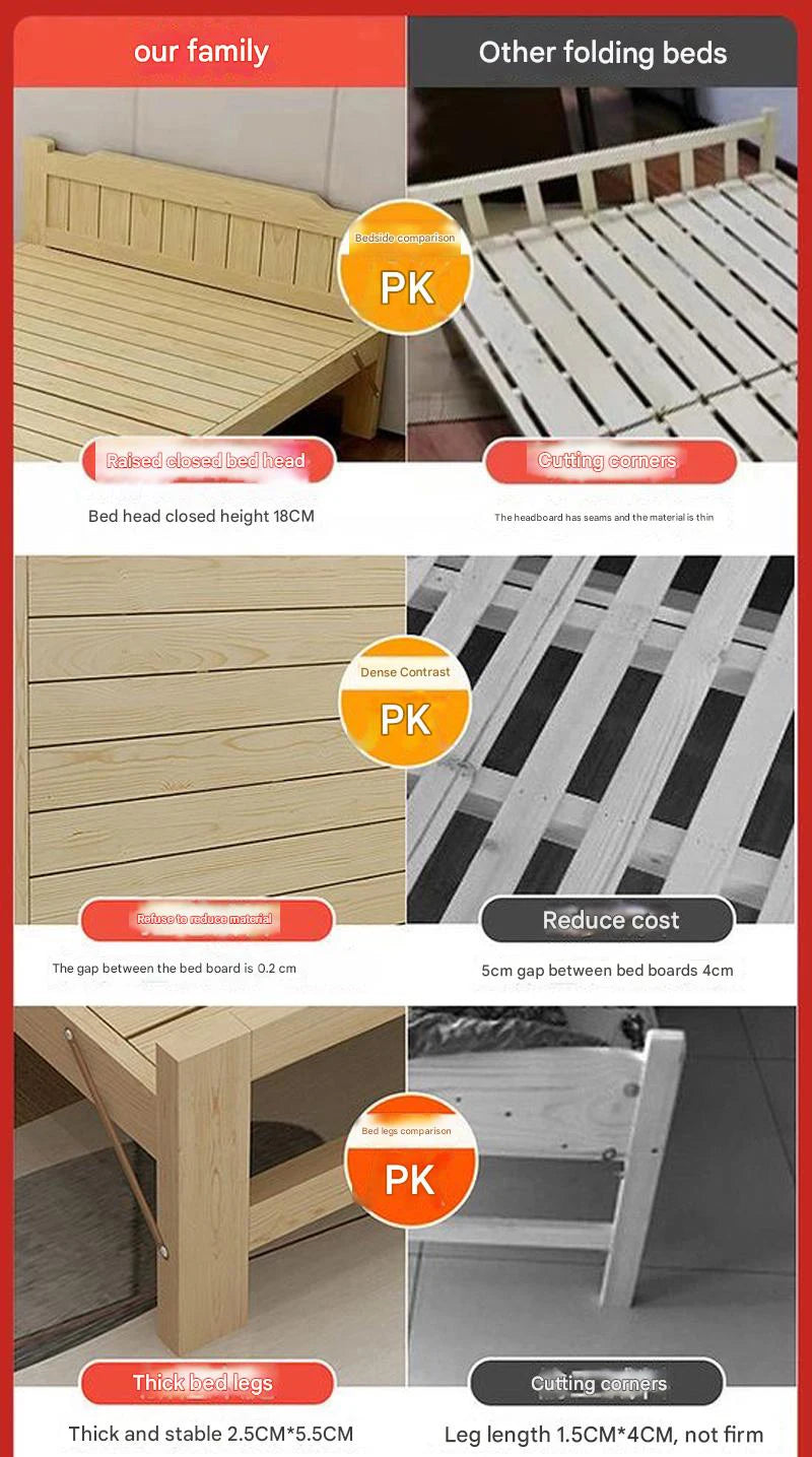 Home Bedroom Solid Wood Folding Bed for Small Apartments Rent Guest Personal Double Bed Compact Space Saving Design