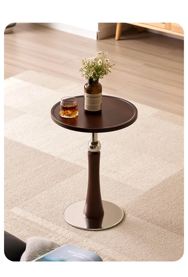Living Room Sofa Solid Wood Edge Few Designer Light Side Table Luxury Stainless Steel Base Simple Round Small Coffee End Tables
