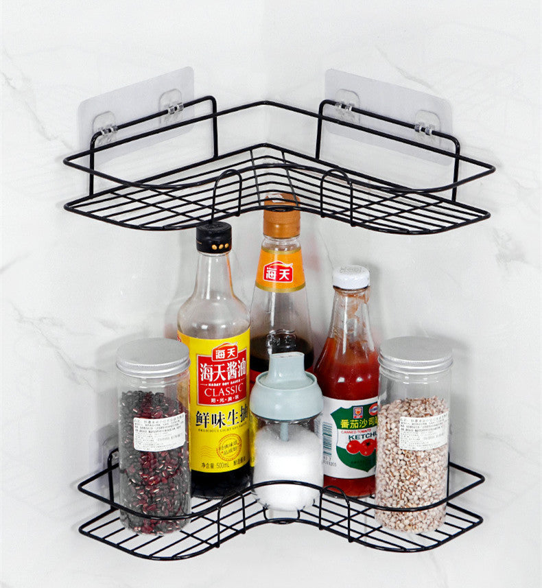 Bathroom Corner Storage Shelves Wall Mounted Rack Shampoo Holder Iron Shower Drain Basket Punch-Free Organizer Bath Accessories