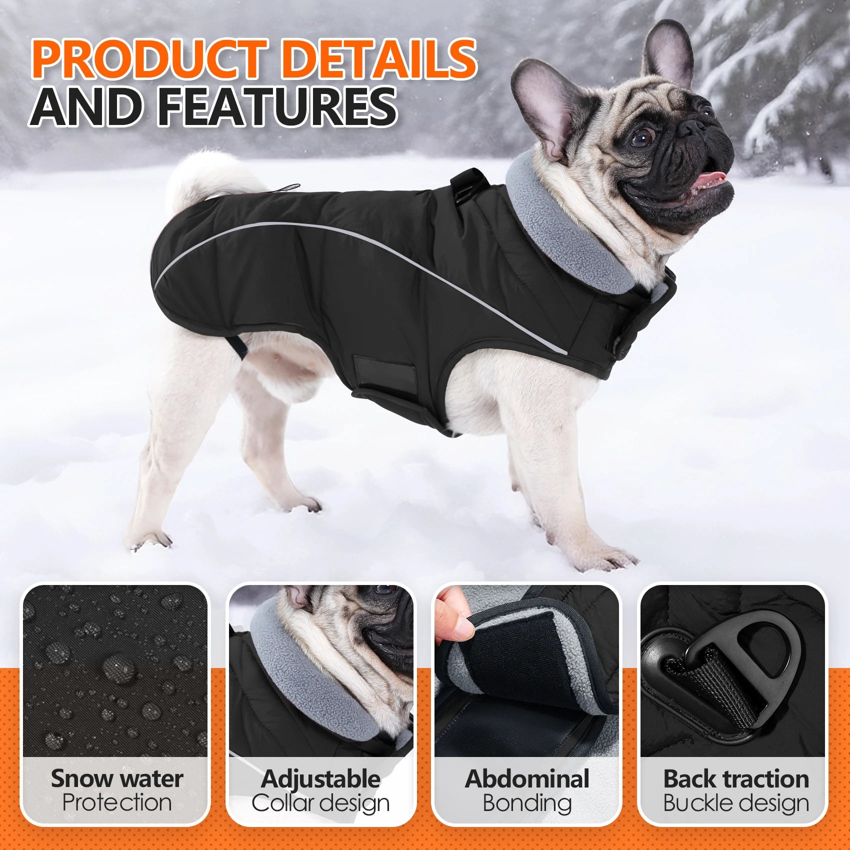 Dog Coat, Waterproof Winter Jacket,Warm Windproof Jacket, Reflective Adjustable Turtleneck Coats for Dogs with Hook & Loop