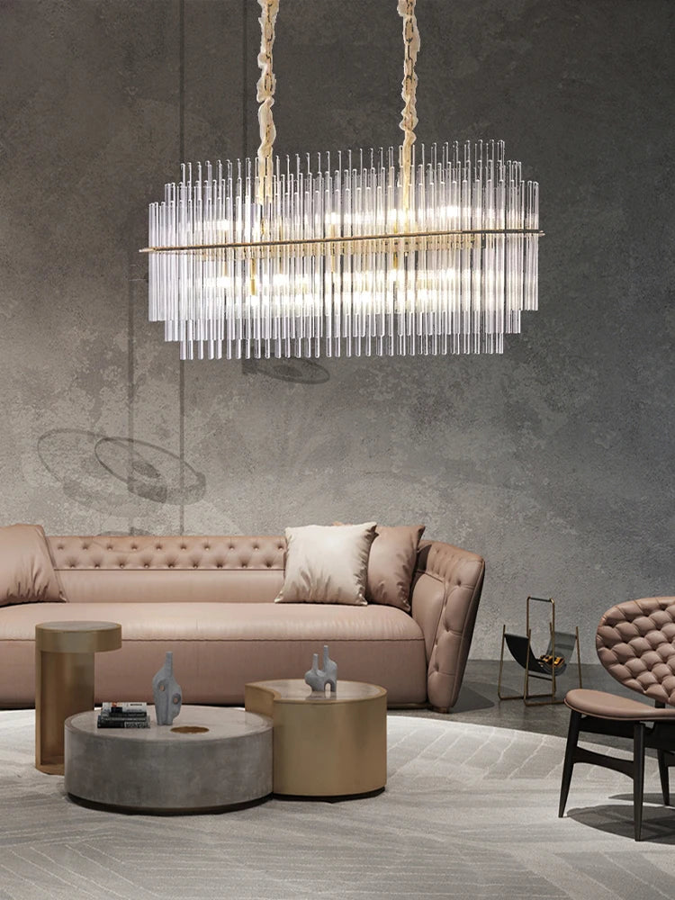 Living Room Ceiling Chandeliers Glass Rods Lamp Round Lighting Fixtures Modern Home Luxury Lustre Foyer Big Hanging Light Gold