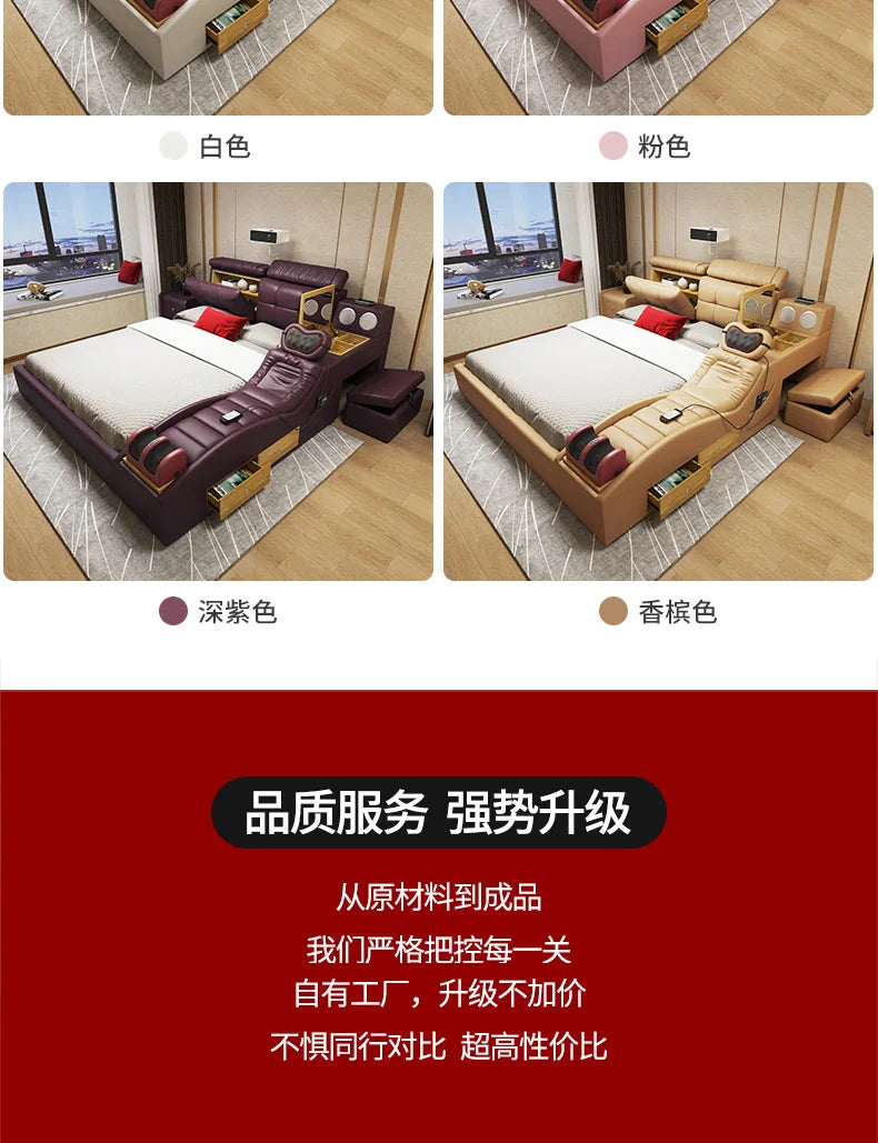 Master Girl Bedroom Double Bed Unique Queen Size Smart Multifunctional Double Bed Salon Modern Cama Matrimonial Room Furniture