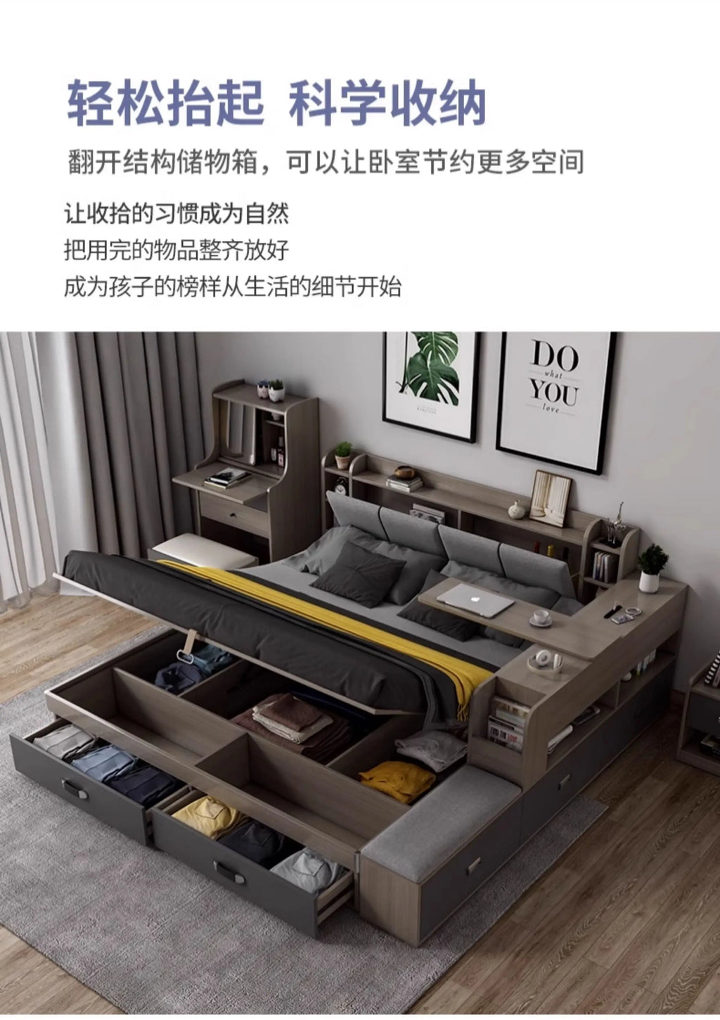 Unique Bedroom Bed Aesthetic Modern Girls Storage Luxury Bed Lounge Sleeping Headboard Letto Matrimoniale Home Accessories
