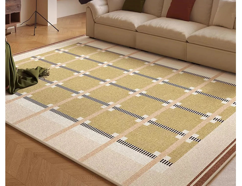 Living Room Carpet Waterproof Non-slip Stain-resistant Floor Mat Minimalist Checkered Pattern Rug Large Area Home Decor Mats