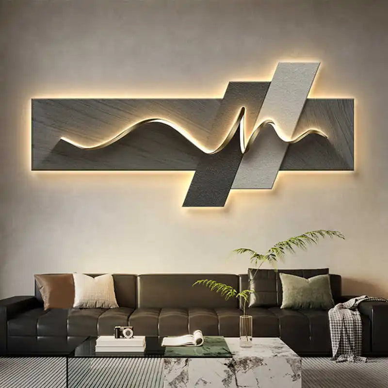 Living room decoration painting LED ambient wall light painting modern luxury sofa background wall, minimalist hanging painting