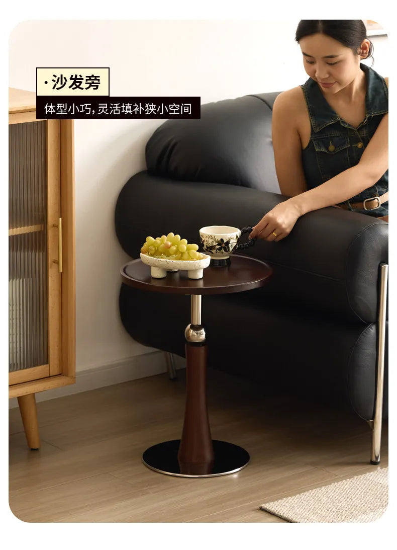 Living Room Sofa Solid Wood Edge Few Designer Light Side Table Luxury Stainless Steel Base Simple Round Small Coffee End Tables