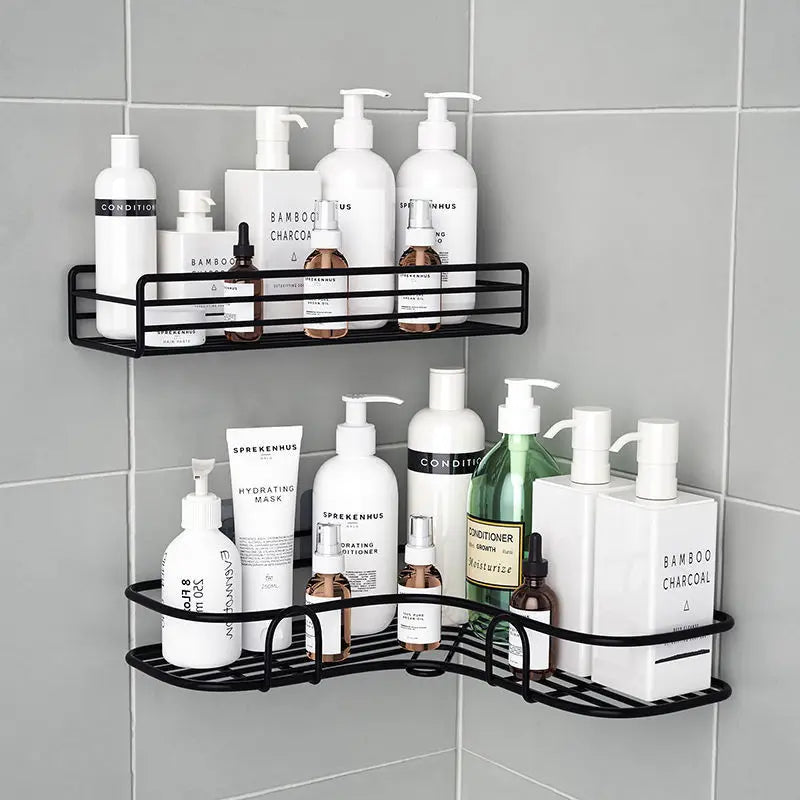 Bathroom Corner Storage Shelves Wall Mounted Rack Shampoo Holder Iron Shower Drain Basket Punch-Free Organizer Bath Accessories