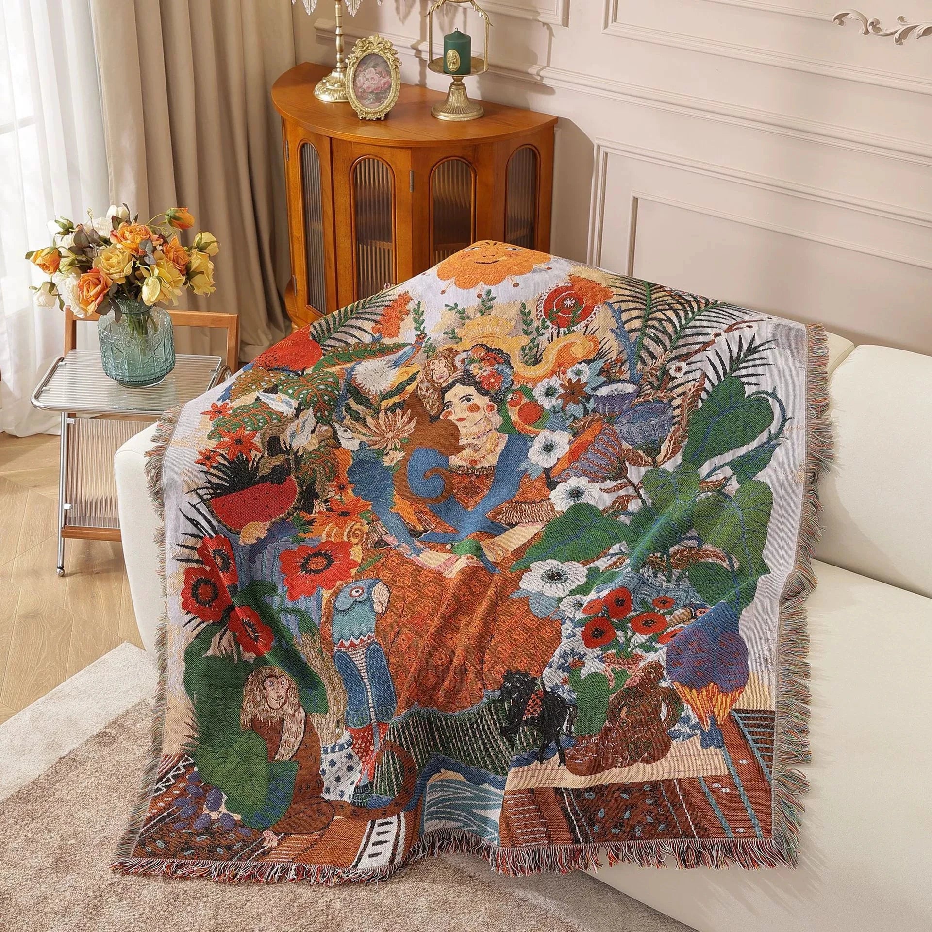 Nordic Style Artist Blankets for Beds Retro Art Bedroom Decoration Tapestry Leisure Ladies Picnic Blanket Outdoor Camping Mat