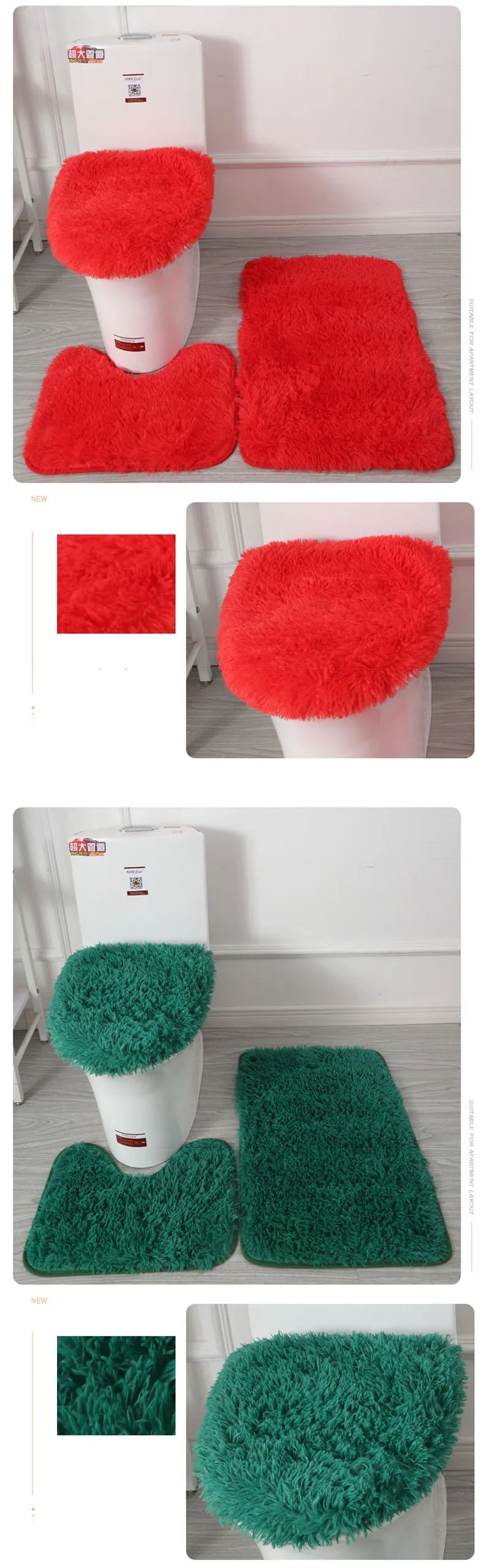 3Pcs/set Bath Mat Set Soft Fluff Shower Carpet Non-slip Floor Mat for Bathroom Toilet Rugs Toilet Lid Cover Bathroom Products